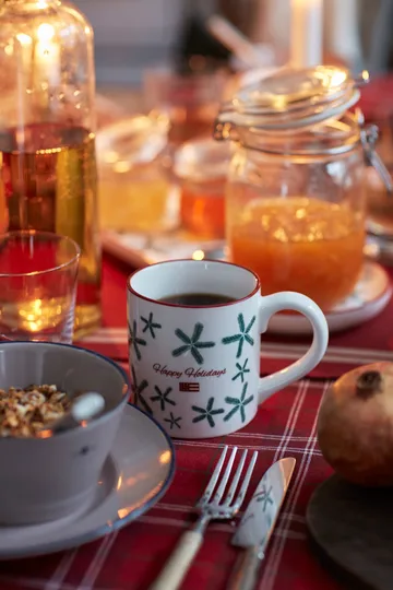 Checked Organic Cotton Oxford dug 180x180 cm - Red/Beige/Green - Lexington