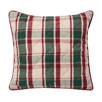 Checked quiltet linne/bomuld pudebetræk 50x50 cm - Green-red-beige - Lexington