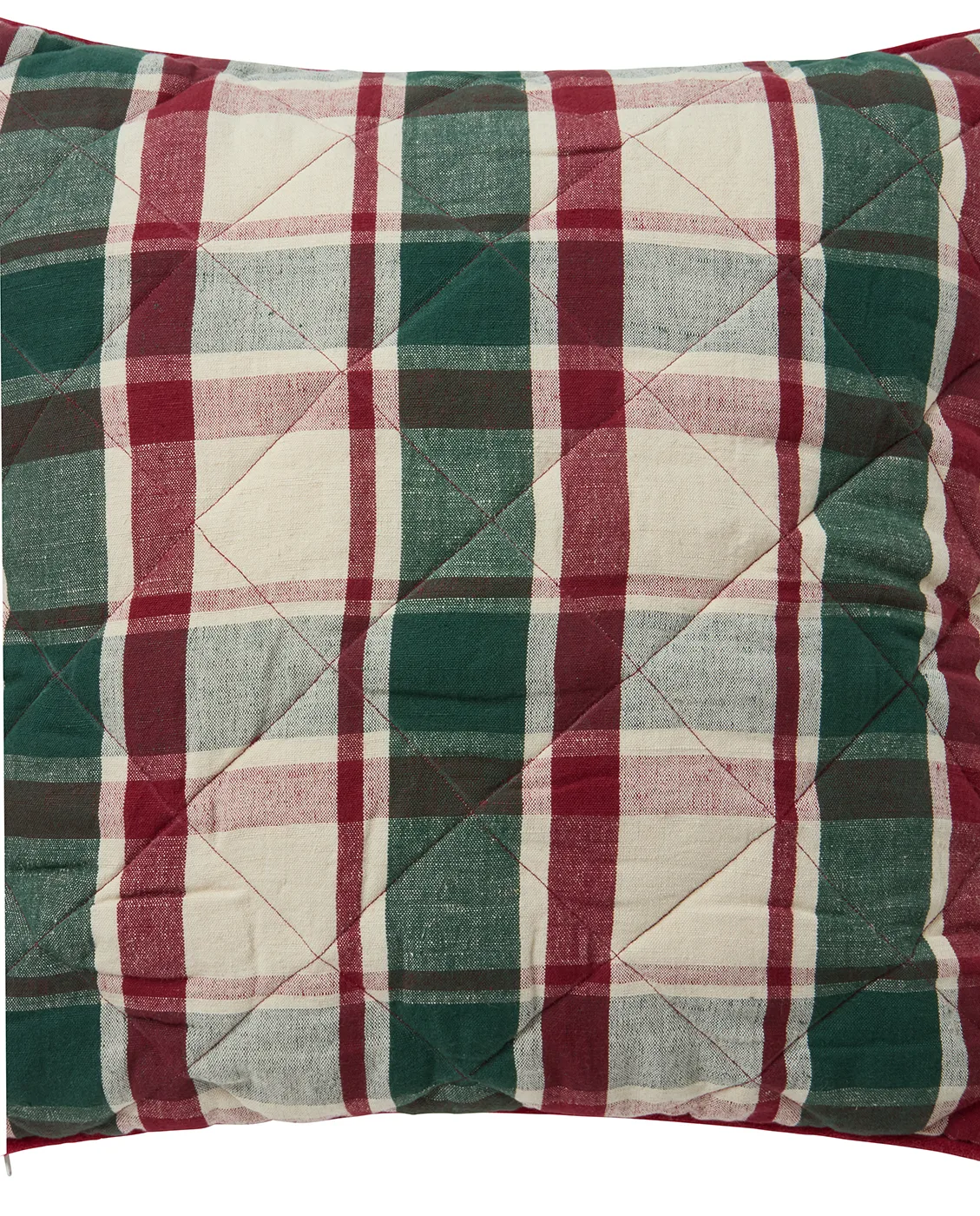 Checked quiltet linne/bomuld pudebetræk 50x50 cm, Green-red-beige Lexington