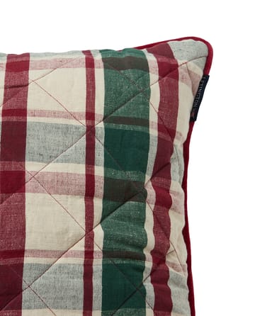 Checked quiltet linne/bomuld pudebetræk 50x50 cm - Green-red-beige - Lexington