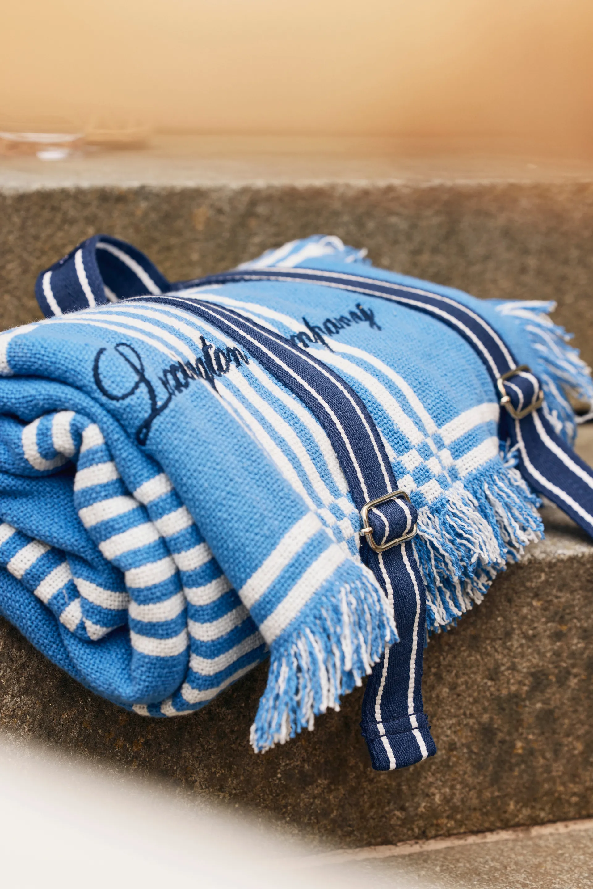 Checked Recycled Cotton picnic-tæppe 150x150 cm, Blue Lexington