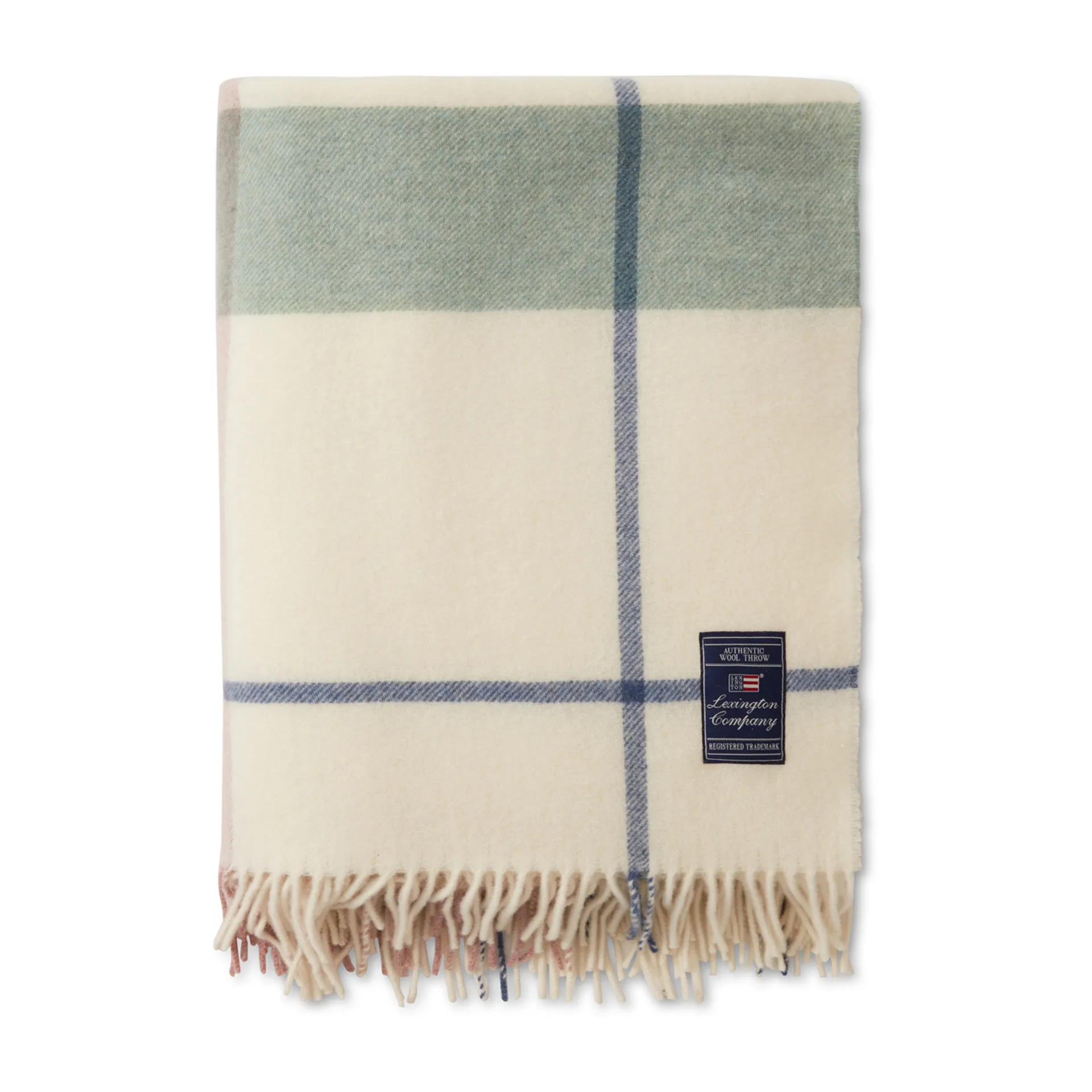 Checked Recycled uldplaid 130x170 cm, Offwhite/Grøn/Lyserød Lexington