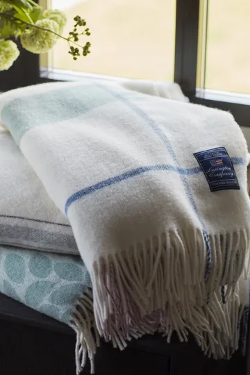 Checked Recycled uldplaid 130x170 cm - Offwhite/Grøn/Lyserød - Lexington