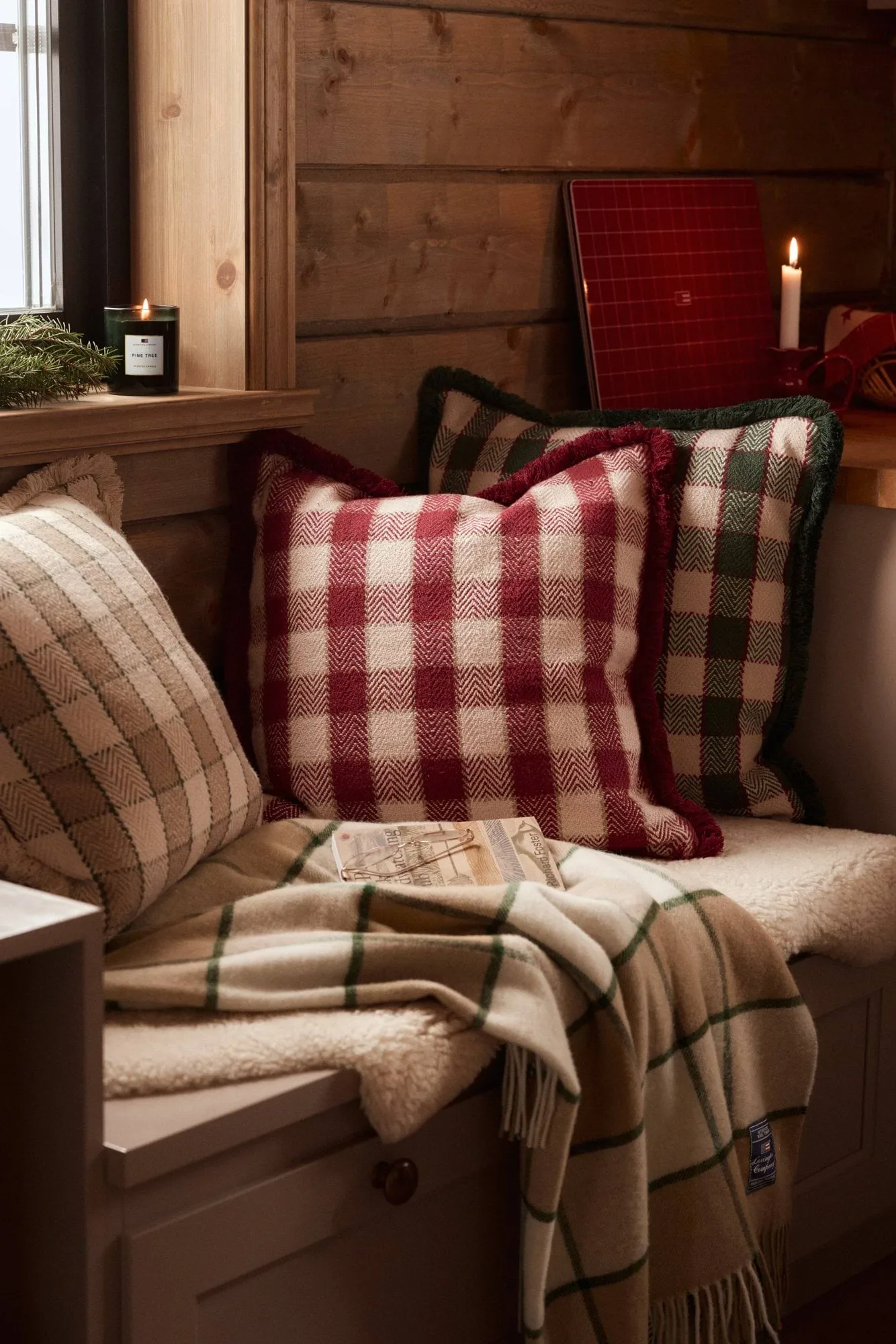 Checked Recycled Wool plaid 130x170 cm, Beige-Light beige-green Lexington