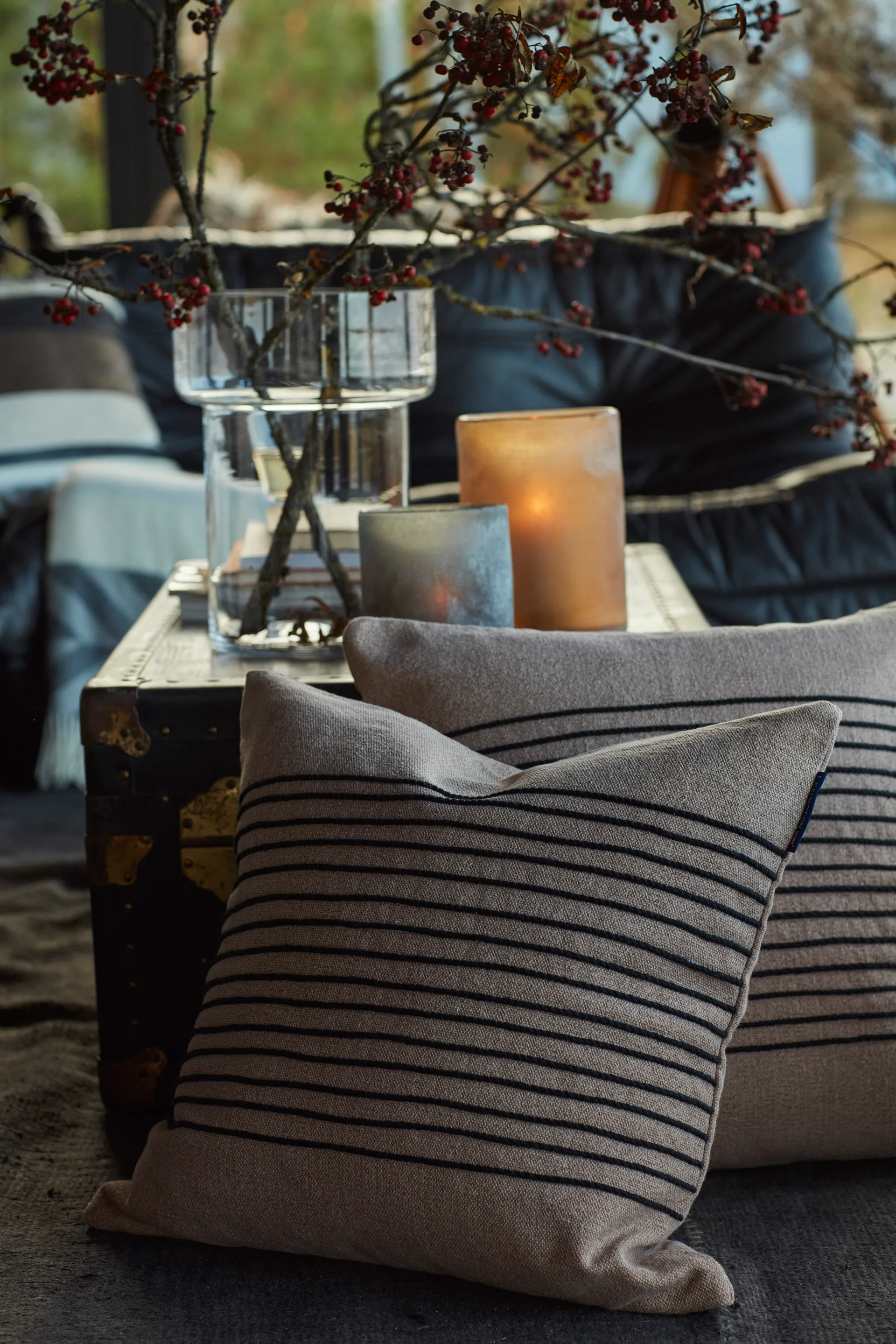 Deco Striped Cotton Canvas pudebetræk 50x50 cm, Beige/Gray Lexington