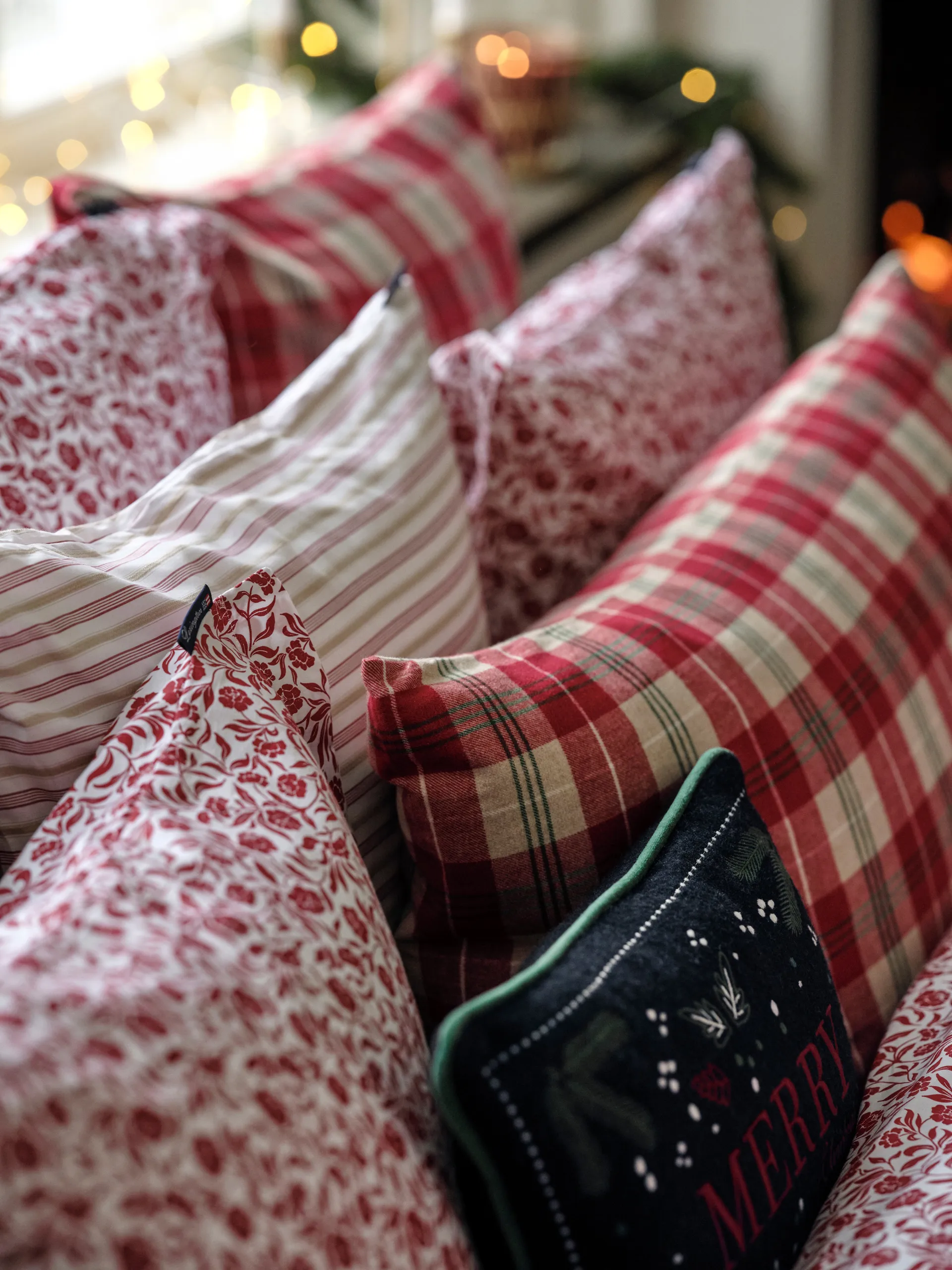 Dobby striped cotton poplin sengesæt, Rød-beige-hvid Lexington