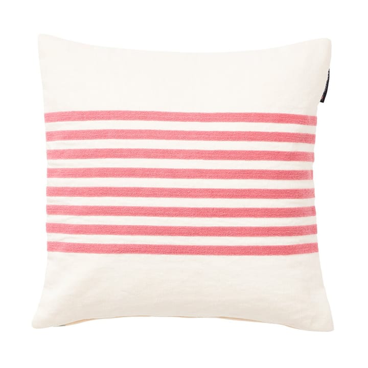 Emboidery Striped Linen/Cotton pudebetræk 50x50 cm - Off White-red - Lexington