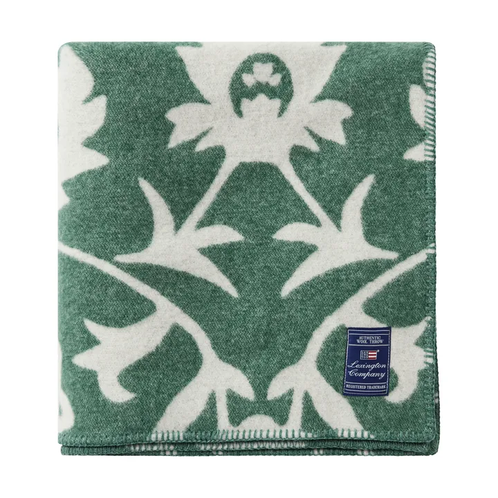 Flower jacquardvævet uldplaid - Green-Light beige - Lexington