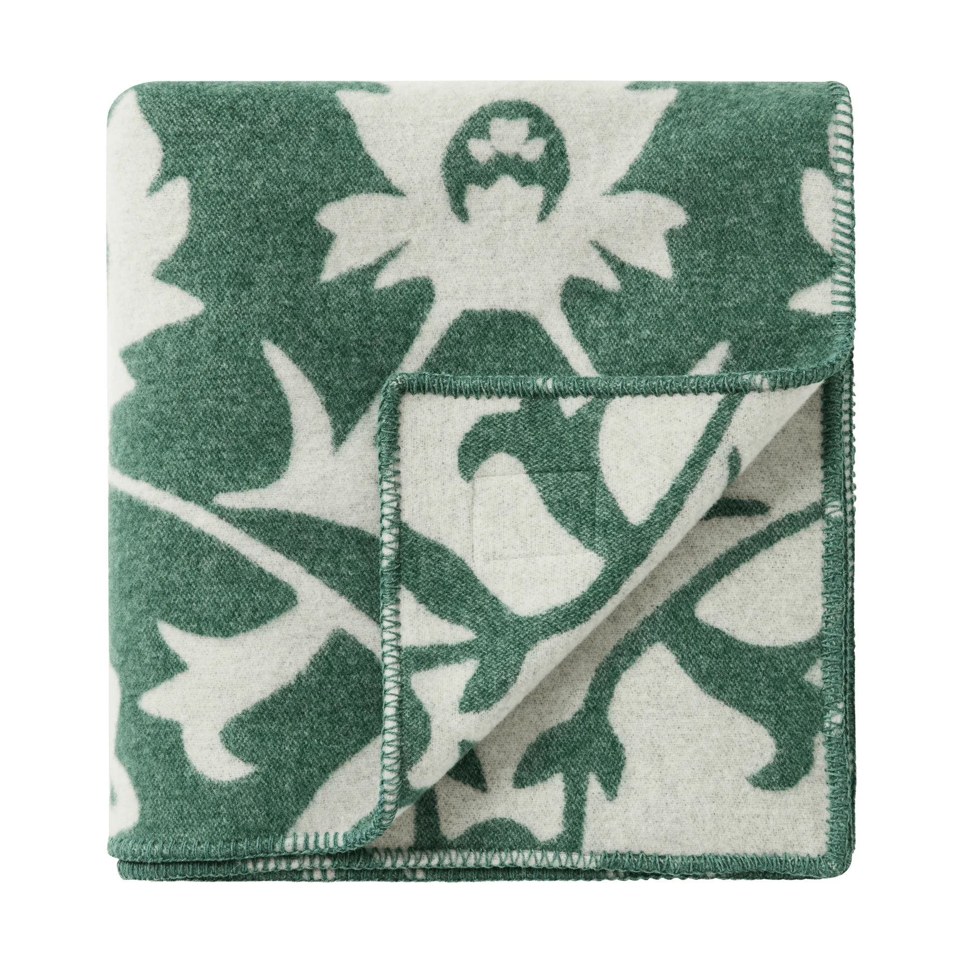 Flower jacquardvævet uldplaid, Green-Light beige Lexington