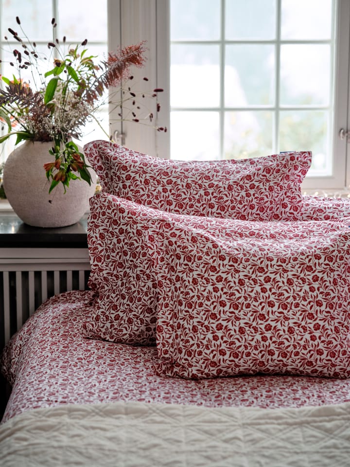 Flower printed cotton sateen pudebetræk 50x60 cm, Hvid-rød Lexington