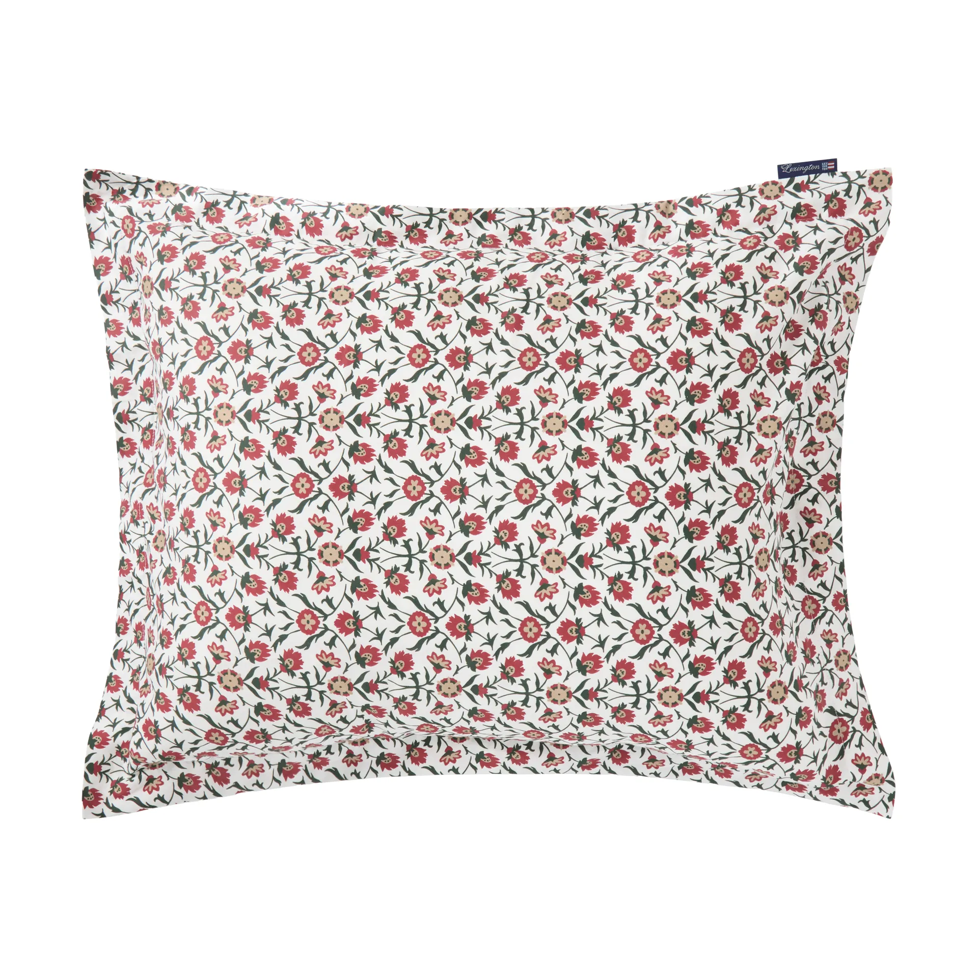Flower printed cotton sateen pudebetræk 50x60 cm, White-red-green-beige Lexington