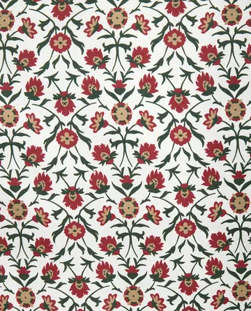 Flower printed cotton sateen pudebetræk 50x60 cm - White-red-green-beige - Lexington