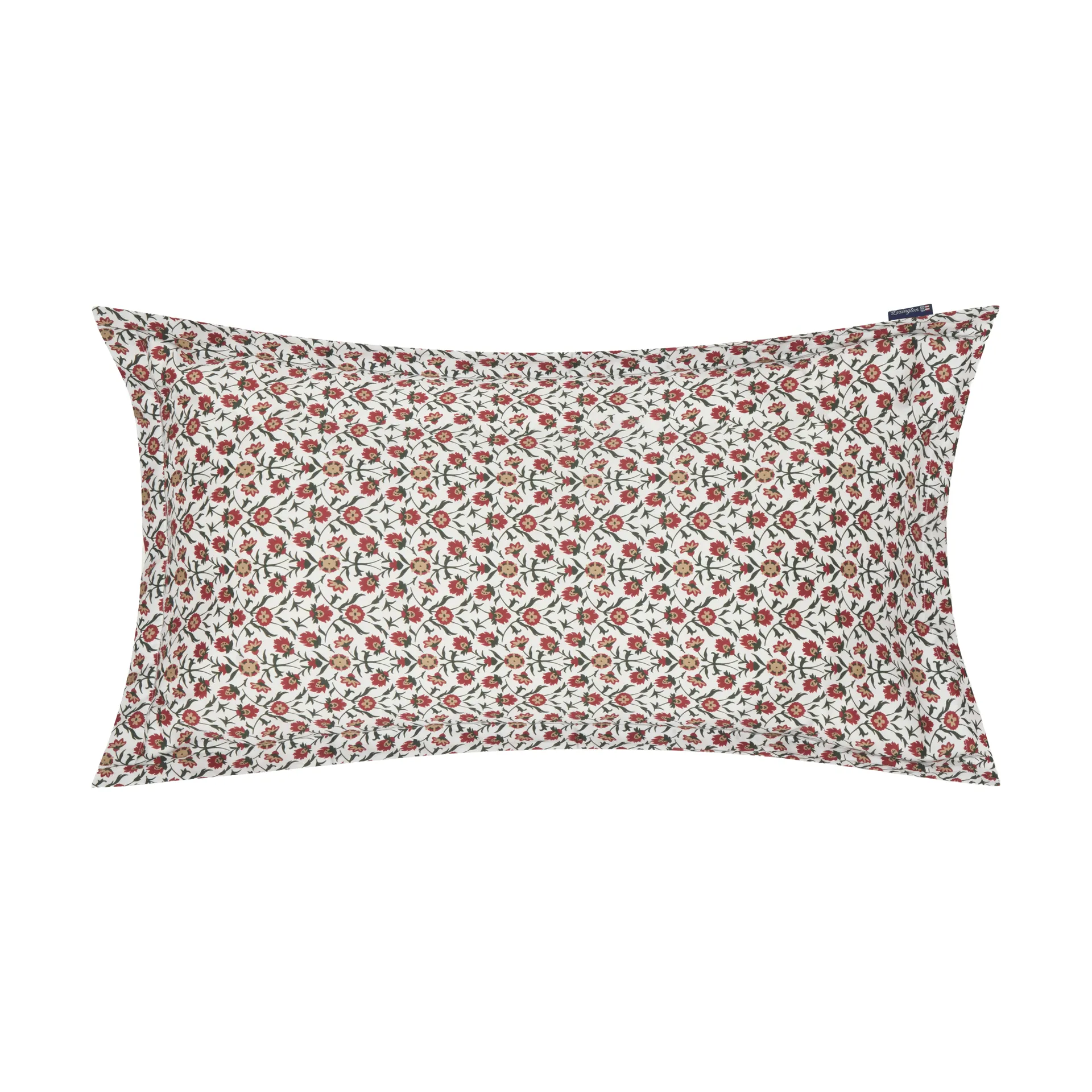Flower printed cotton sateen pudebetræk 50x90 cm, White-red-green-beige Lexington