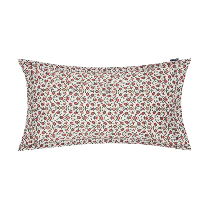 Flower printed cotton sateen pudebetræk 50x90 cm - White-red-green-beige - Lexington
