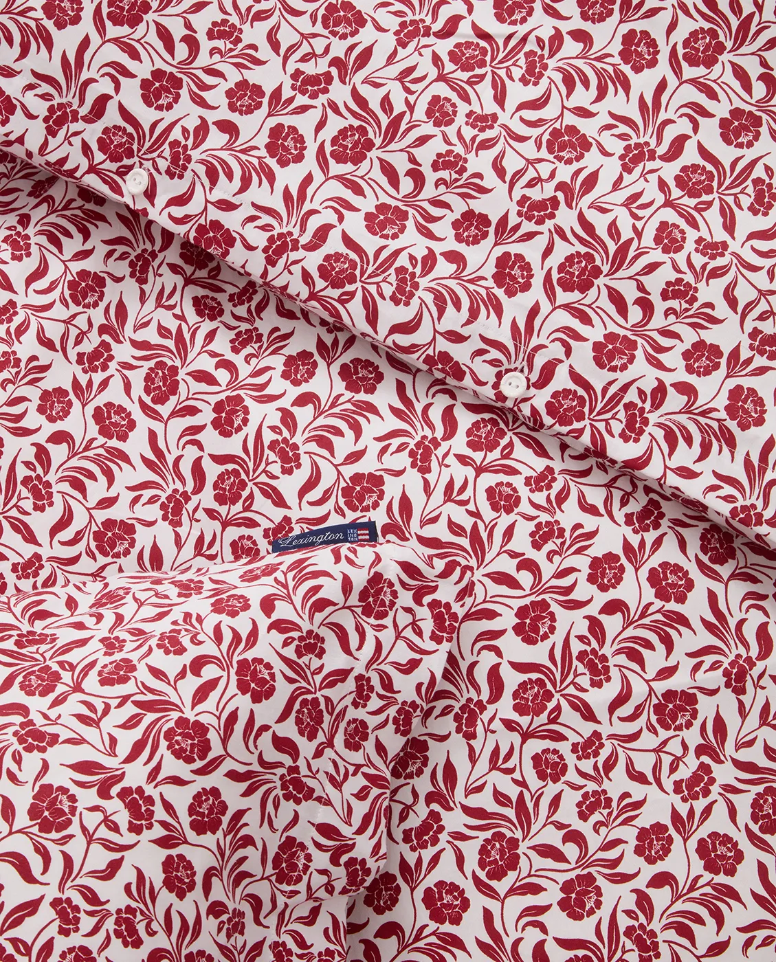 Flower printed cotton sateen sengesæt, Hvid-rød Lexington