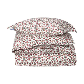 Flower printed cotton sateen sengesæt - White-red-green-beige, 2 stk 50x60 cm/1 stk 220x220 cm - Lexington