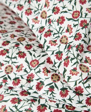 Flower printed cotton sateen sengesæt - White-red-green-beige, 50x60 cm/150x210 cm - Lexington