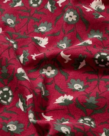 Flower printed økologisk bomuldsdug - Red-beige-green, 150x350 cm - Lexington