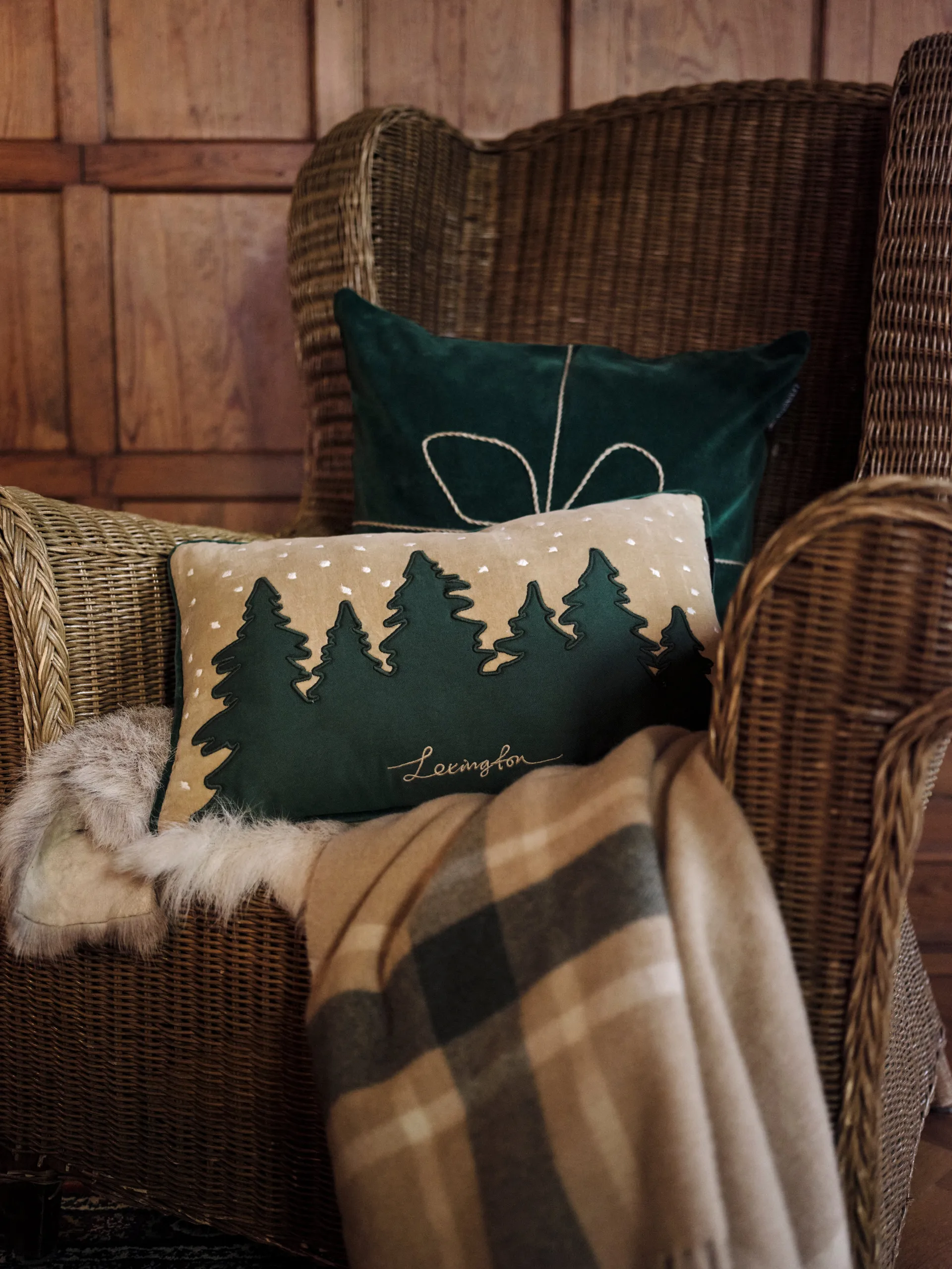 Frame checked recycled plaid 130x170 cm, Beige-grøn Lexington