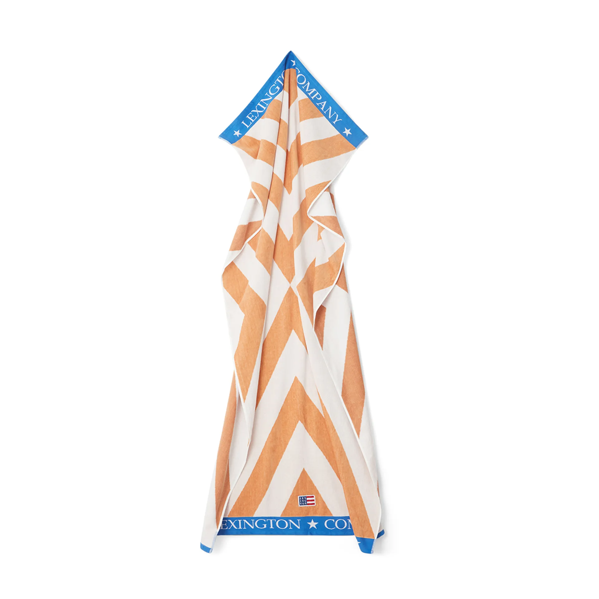 Graphic Cotton Velour strandhåndklæde 100x180 cm, Beige/Hvid/Blå Lexington