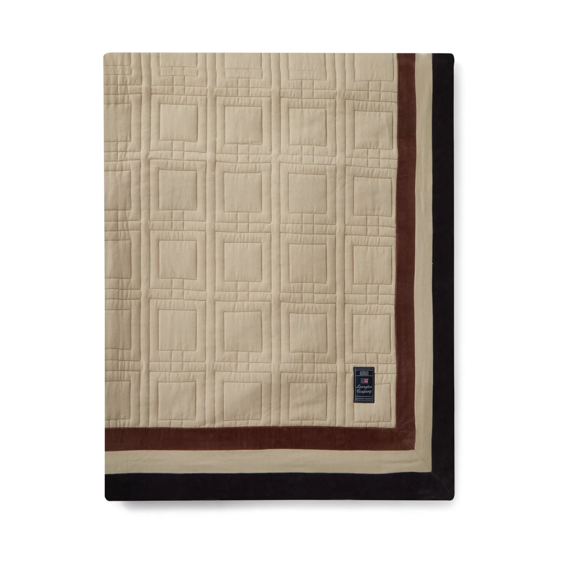Graphic Quilted Organic Cotton sengetæppe 160x240 cm, Light beige/Brown/Dark gray Lexington