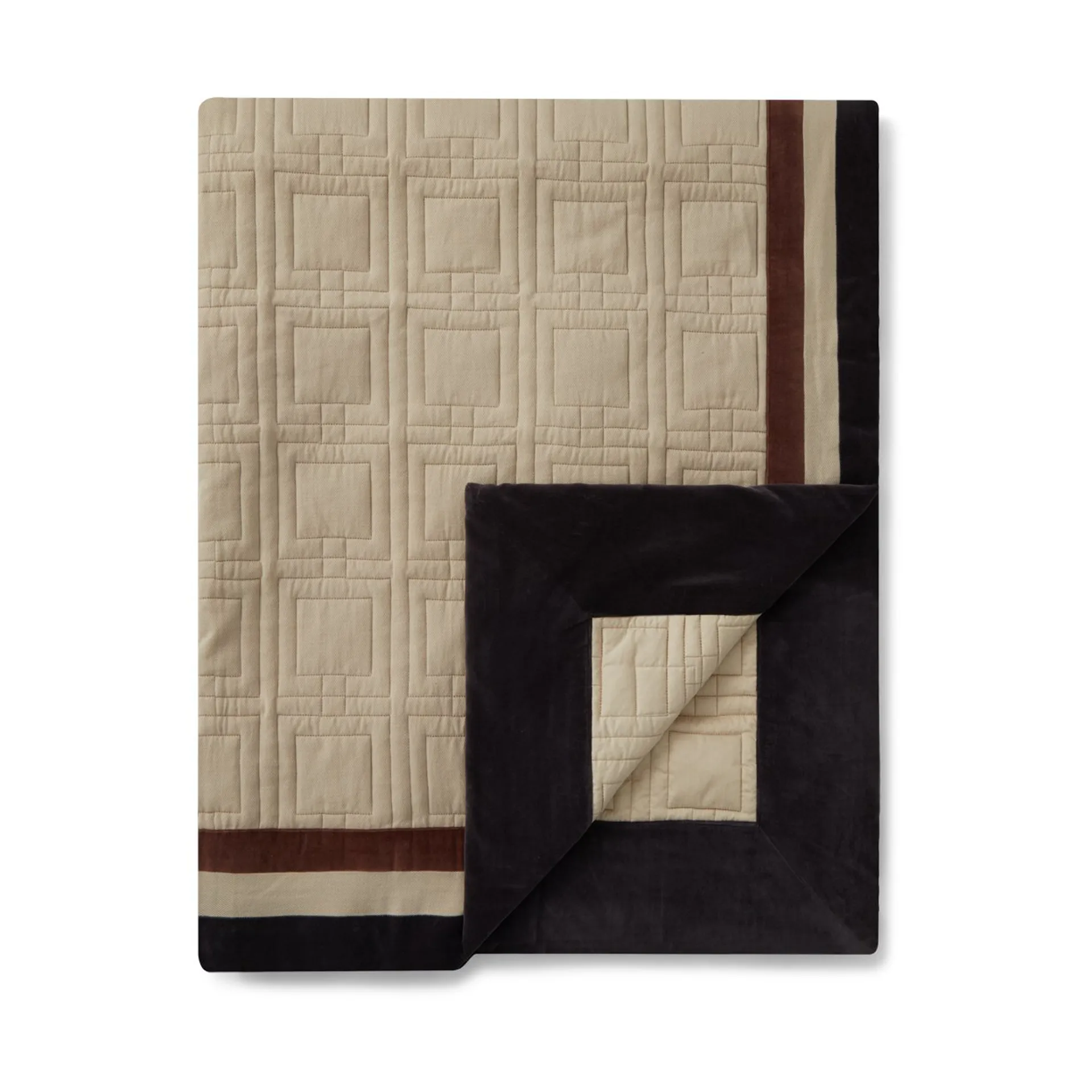 Graphic Quilted Organic Cotton sengetæppe 160x240 cm, Light beige/Brown/Dark gray Lexington