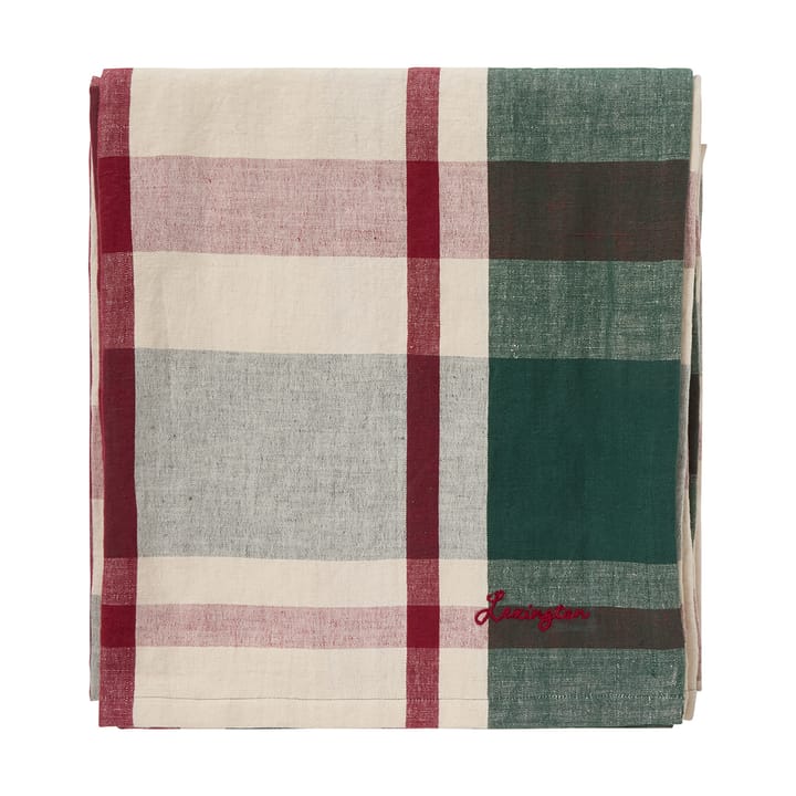 Grøn-rød Checked linne/bomuldsdug - 150 x 350 cm - Lexington