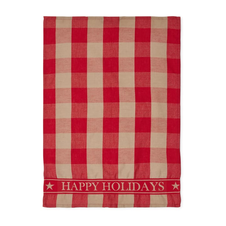 Happy Holidays Cotton Linen viskestykke 50x70 cm - Red-beige - Lexington