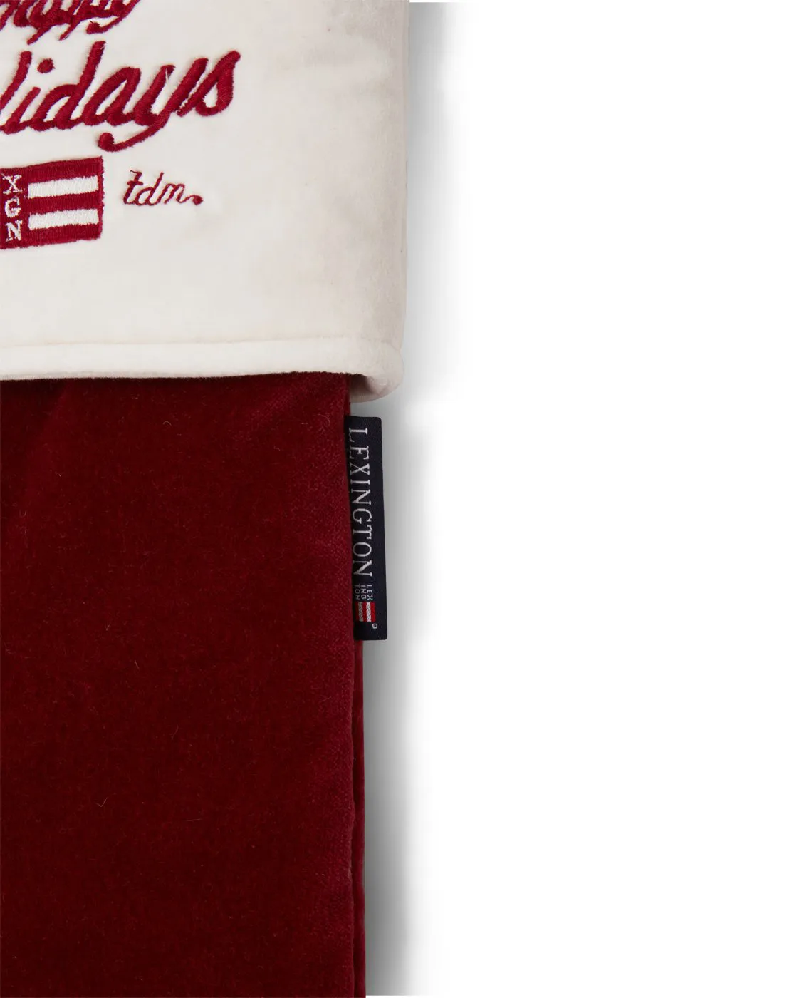 Happy Holidays Organic Cotton Velvet julestrømpe, Red/White Lexington