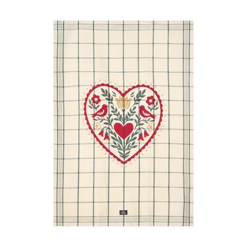 Heart hør/bomuld viskestykke - White-green-red, 50x70 cm - Lexington