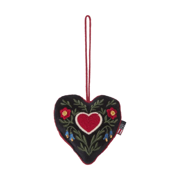 Heart økologisk bomuldsfløjl juleophæng - Multi, 13x10x3 cm - Lexington