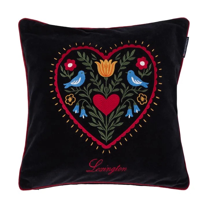 Heart økologisk bomuldsfløjl pudebetræk - Black-multi, 50x50 cm - Lexington