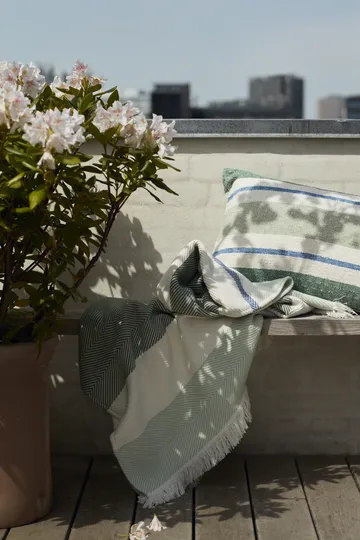 Herringbone Striped Recycled bomuldsplaid - Hvid/Grøn - Lexington