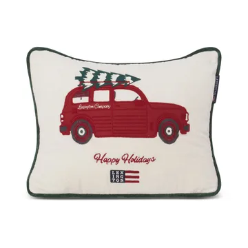 Holiday Car Organic Cotton Velvet pude 30x40 cm - White/Red multi - Lexington
