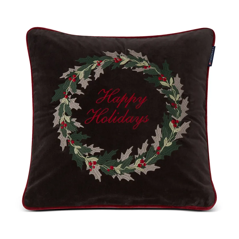 Holly Wrath Cotton Velvet pudebetræk 50x50 cm, Dark grey/Green/Red Lexington