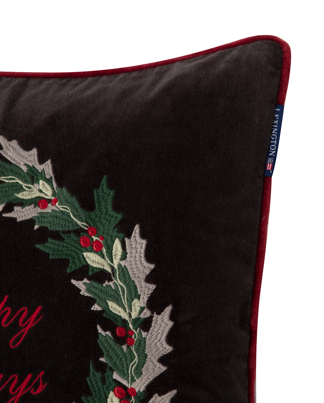Holly Wrath Cotton Velvet pudebetræk 50x50 cm, Dark grey/Green/Red Lexington