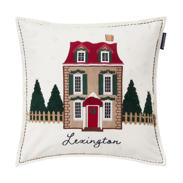 House økologisk bomuldsfløjl pudebetræk 50x50 cm - White-multi - Lexington