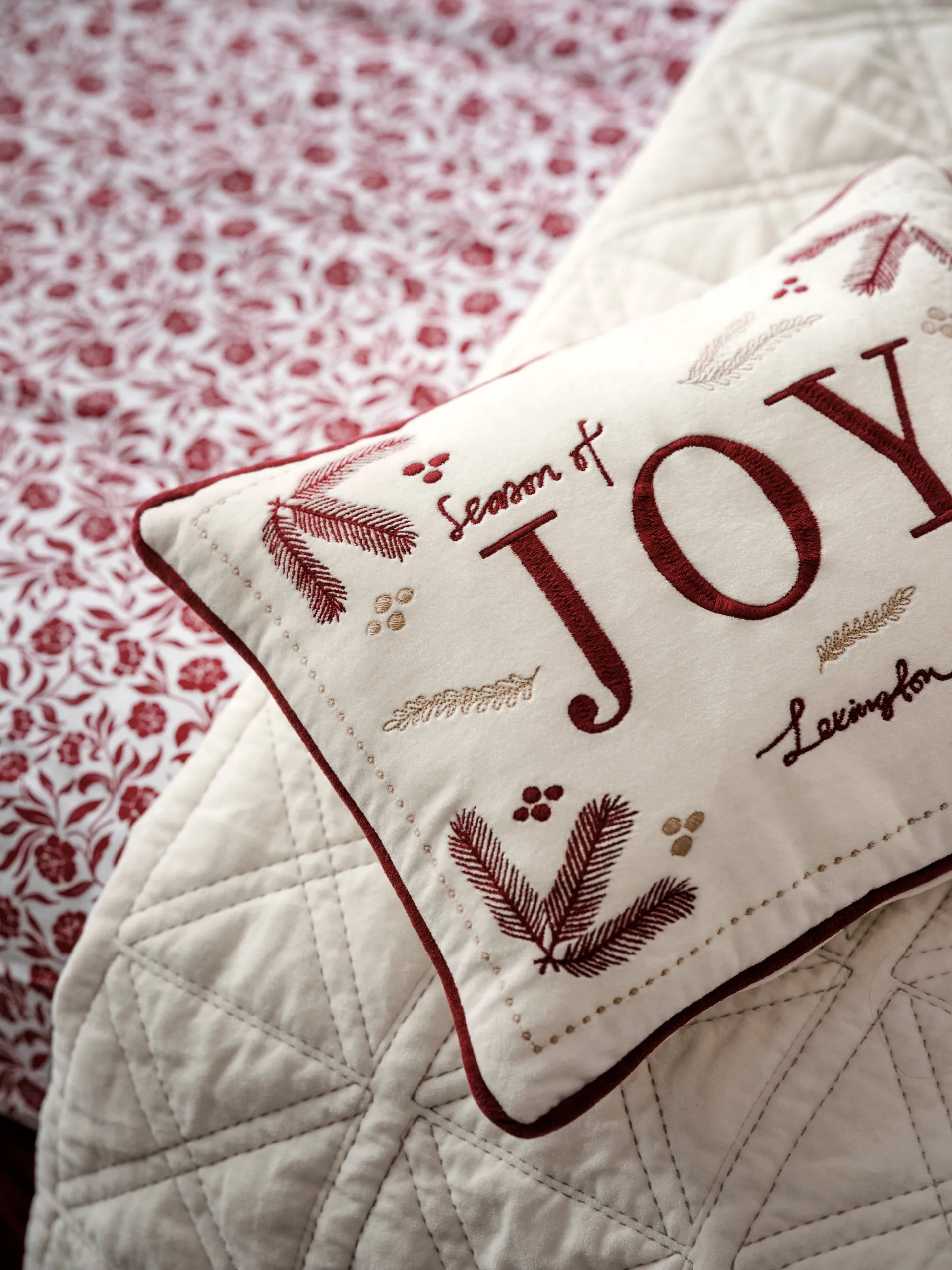 Joy organic cotton velvet pude 30x40 cm, Hvid-rød Lexington