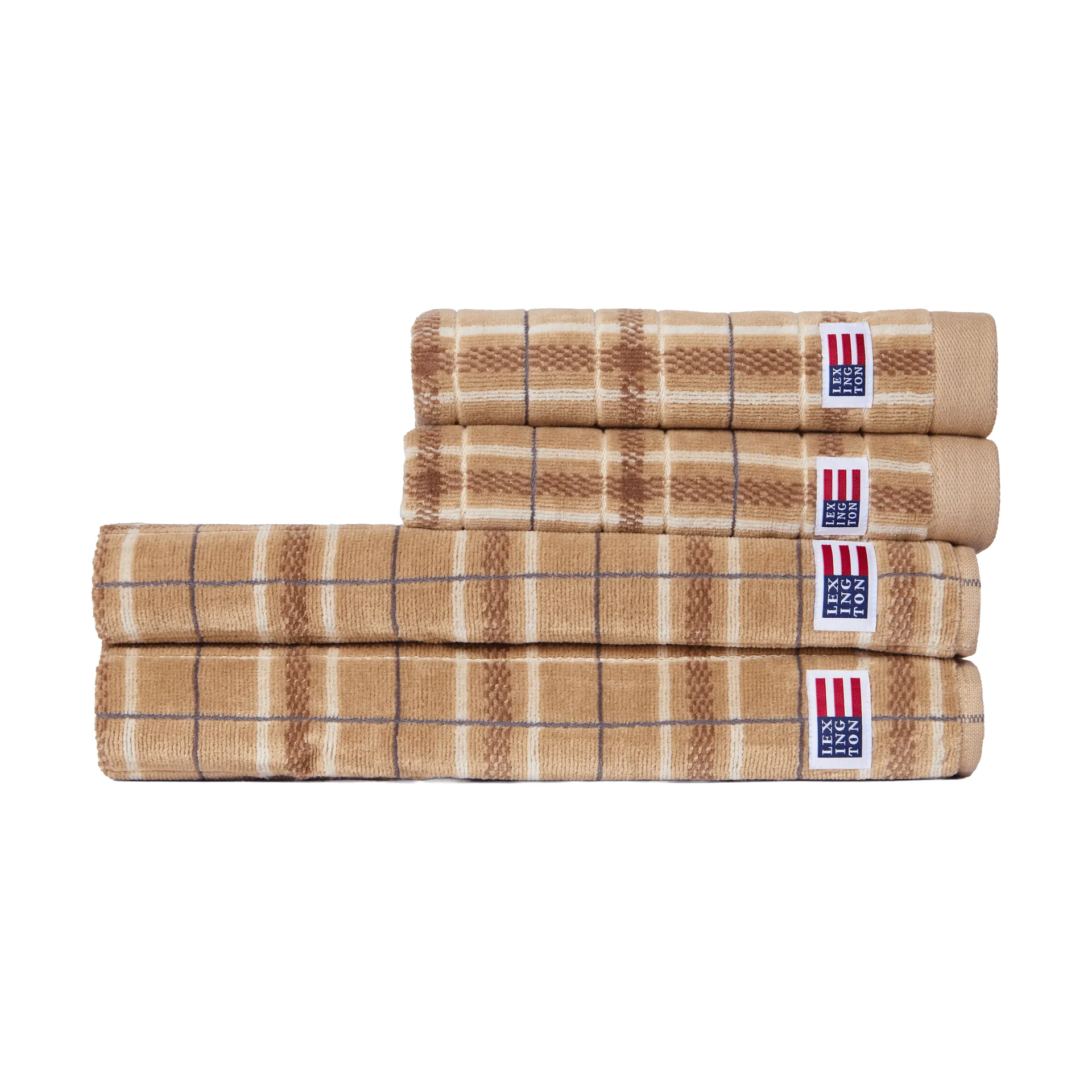 Lexington checked håndklæde 4 dele, Beige-grey, 2 stk 50x70 cm, 2 stk 70x30 cm Lexington