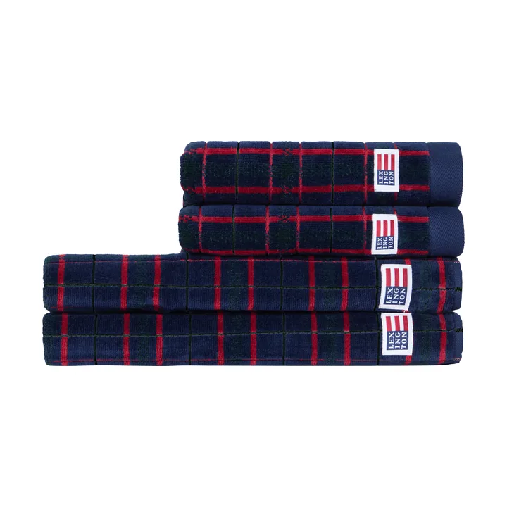 Lexington checked håndklæde 4 dele - Navy-green, 2 stk 50x70 cm, 2 stk 70x30 cm - Lexington