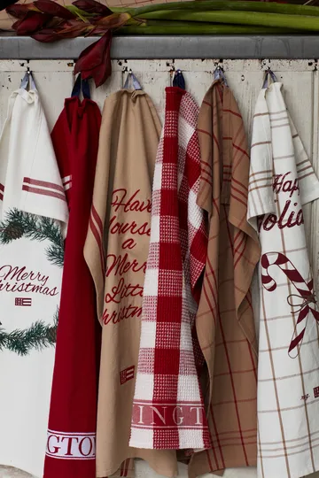 Merry Christmas Org Cotton viskestykke 50x70 cm - White/Red/Green - Lexington