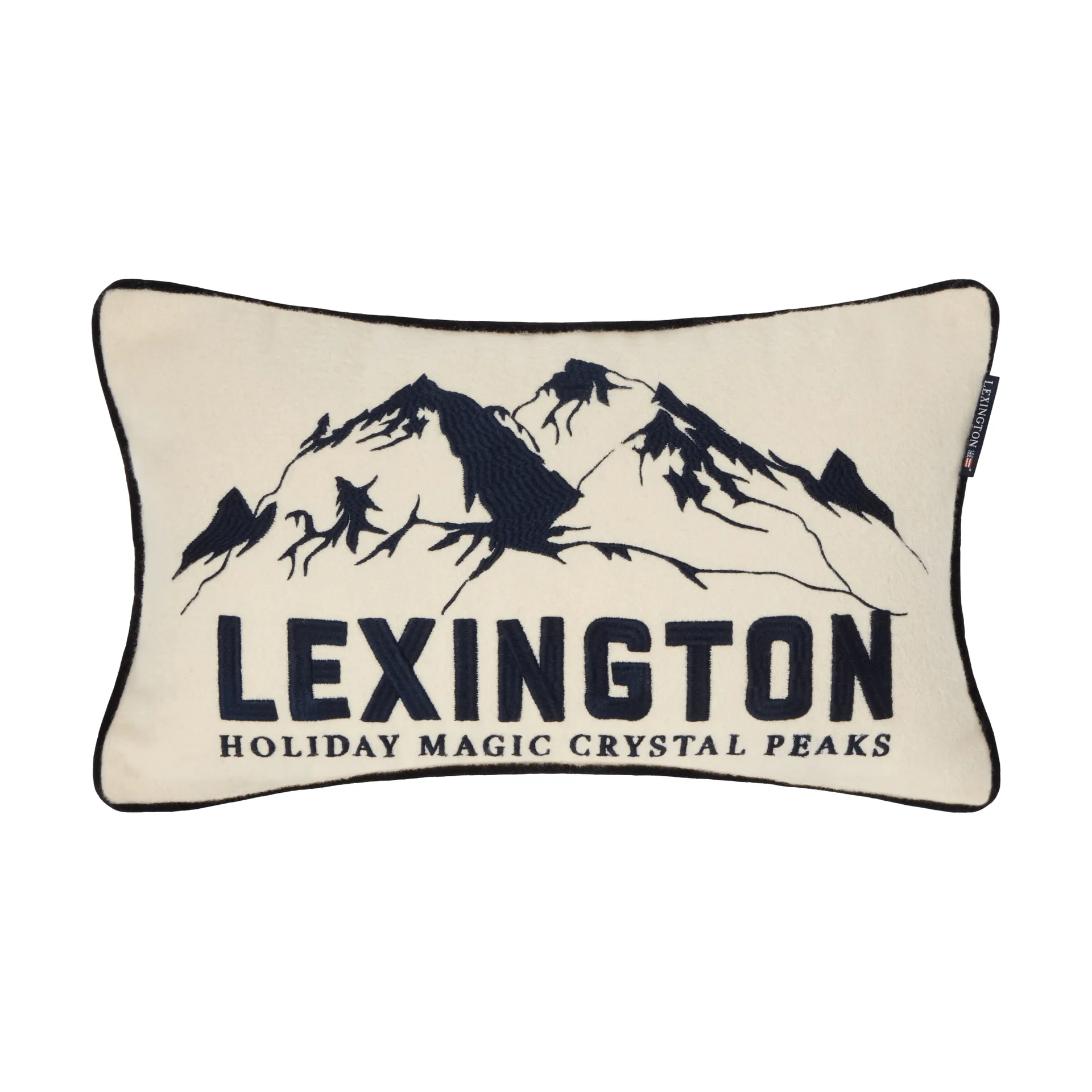 Mountains Logo uldmix pyntepude, White-navy, 50x30 cm Lexington