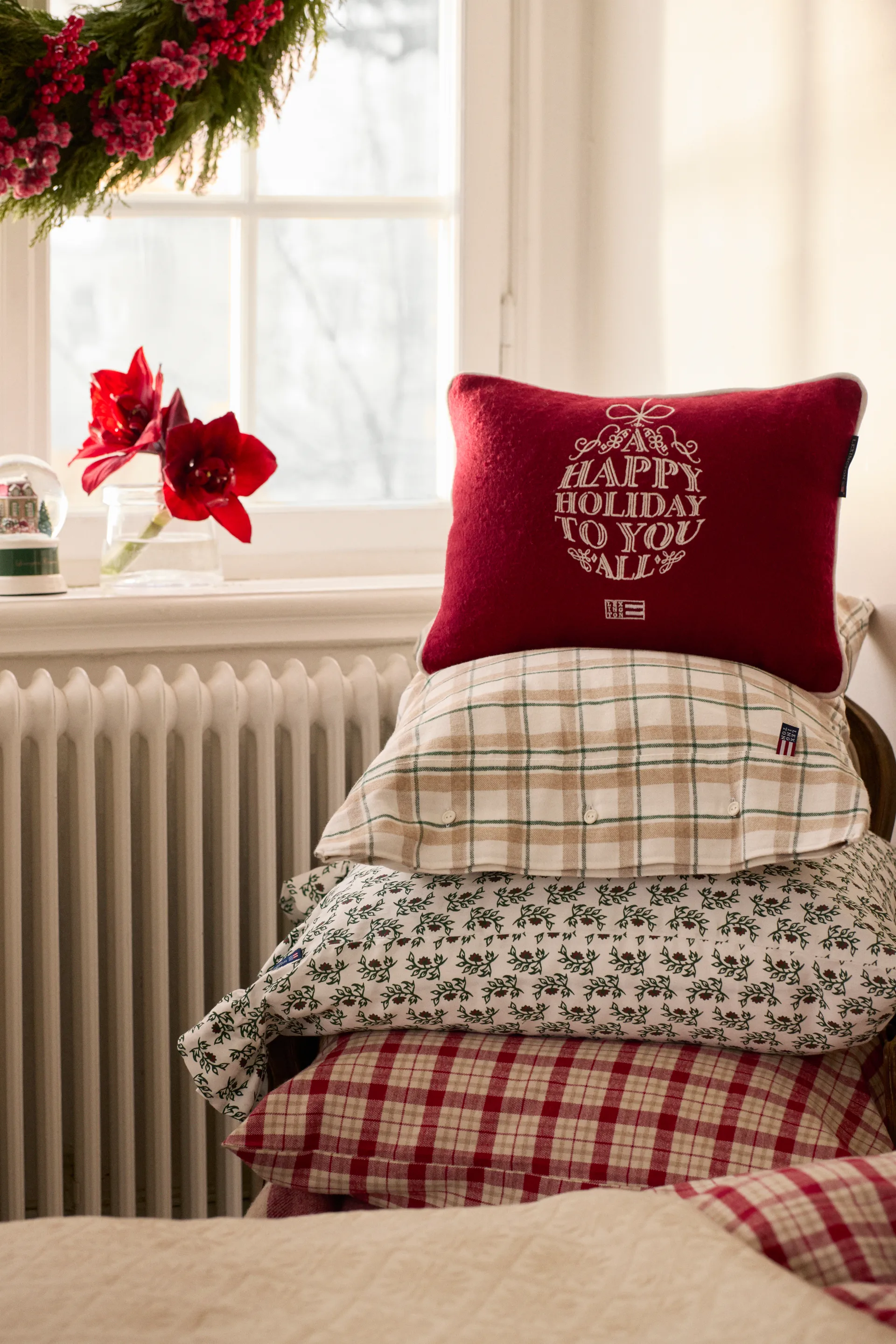 Ornament uldmix pude 30x40 cm, Red-white Lexington