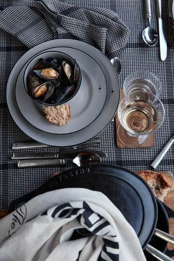 Pepita Check Cotton Linen borddug 150x250 cm - Dark gray/Beige - Lexington