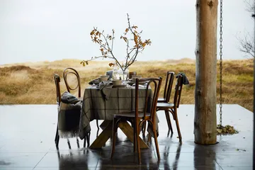 Pepita Check Cotton Linen borddug 150x250 cm - Dark gray/Beige - Lexington