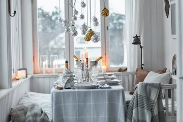 Pepita Check Cotton Linen dug 180x180 cm - White/Light gray - Lexington