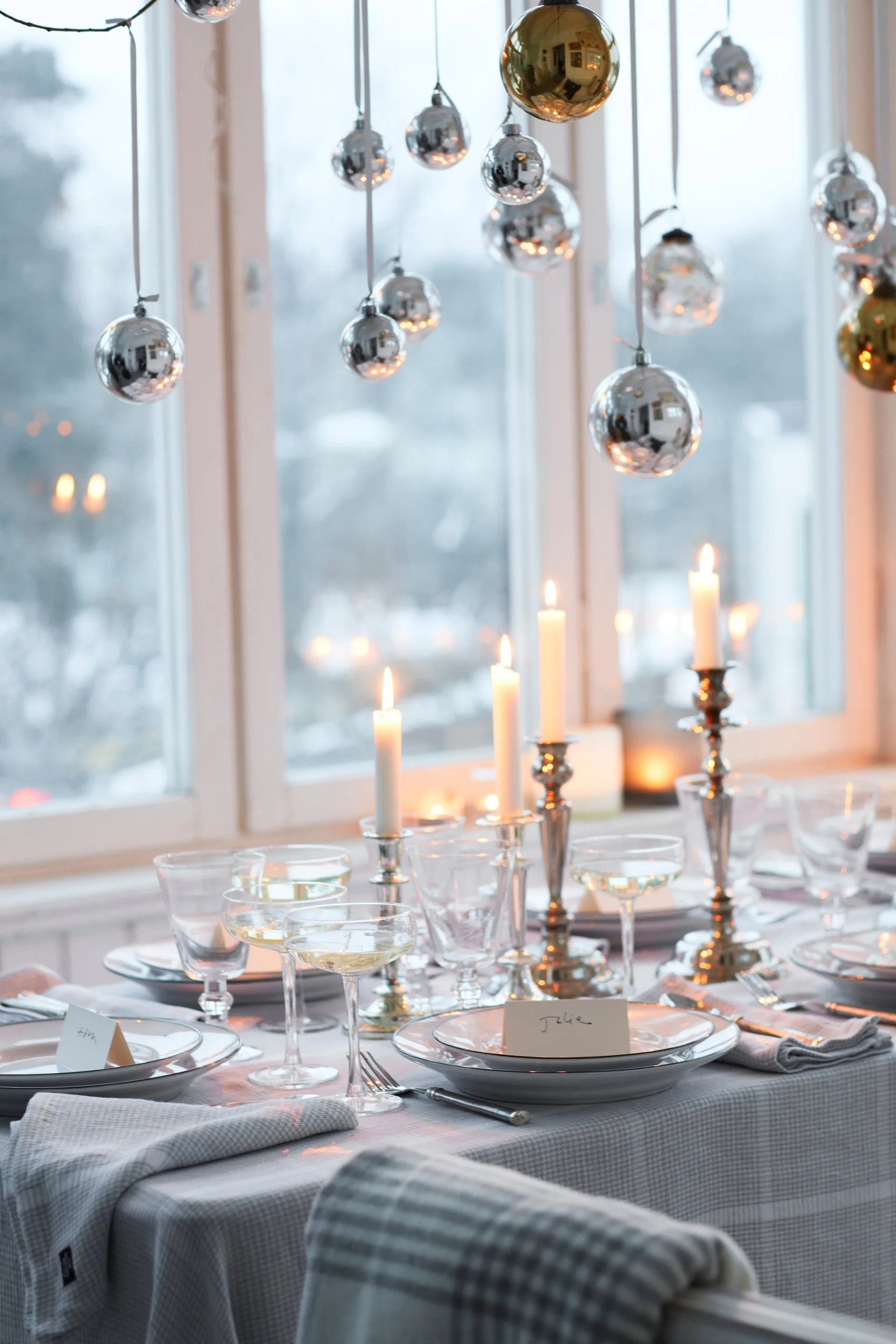 Pepita Check Cotton Linen dug 180x180 cm, White/Light gray Lexington