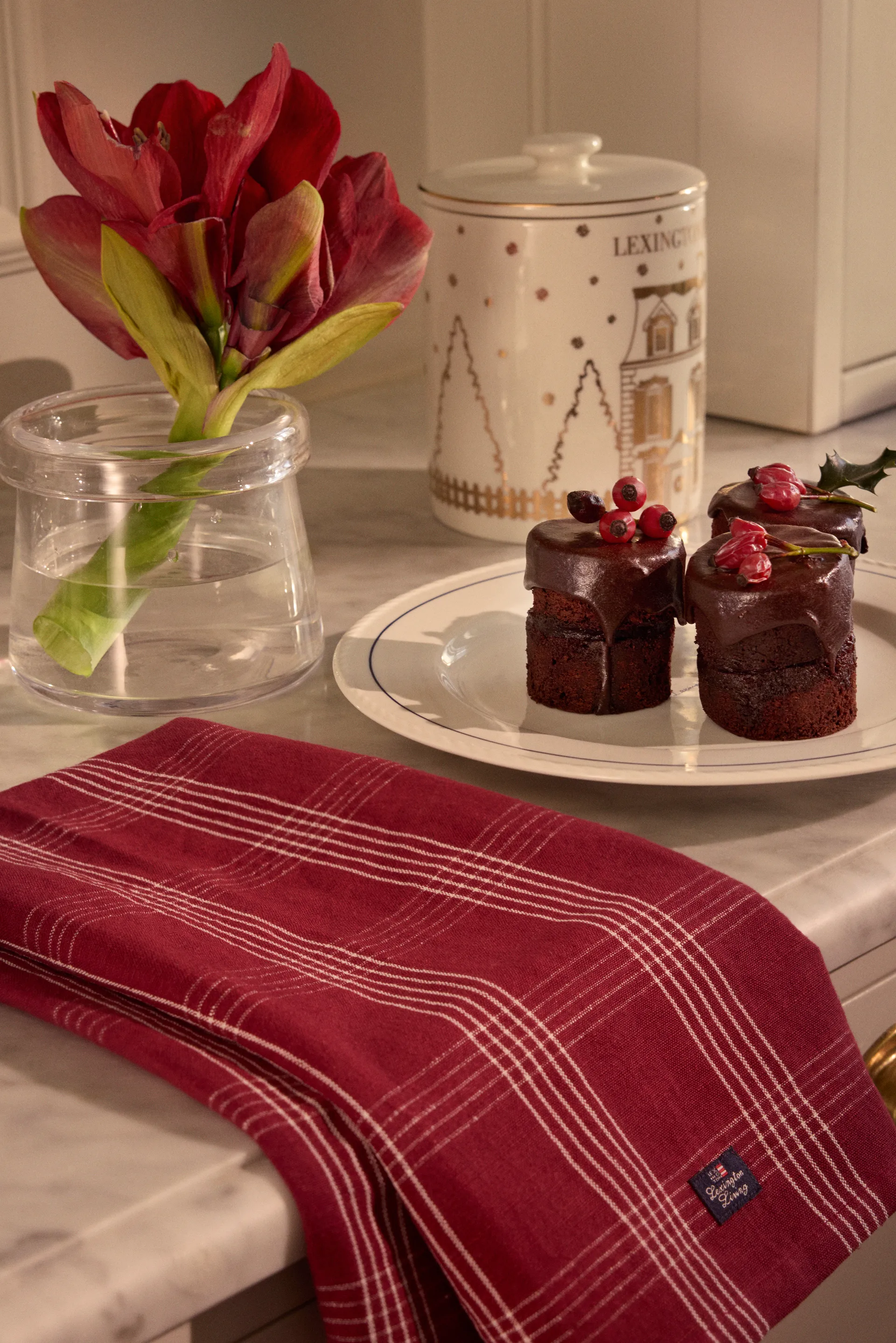 Rutete linned/bomulds viskestykke 50x70 cm, Red-white Lexington