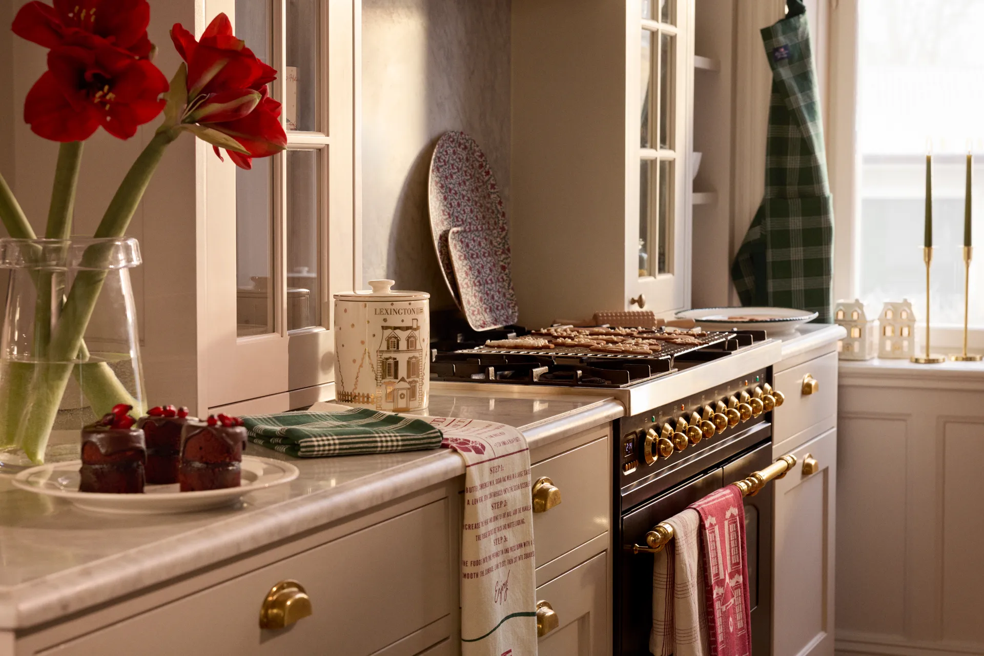 Rutete linned/bomulds viskestykke 50x70 cm, White-red Lexington