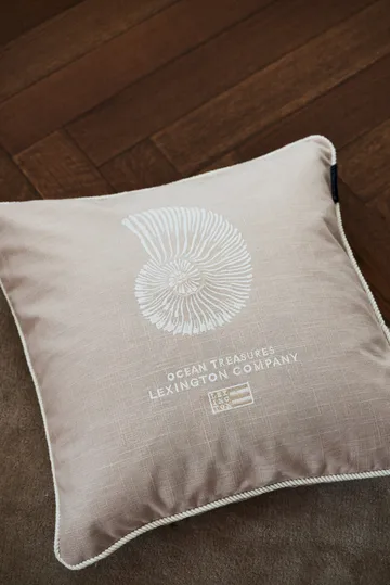 Sea Embroidered Recycled Cotton pudebetræk 50x50 - Light beige - Lexington